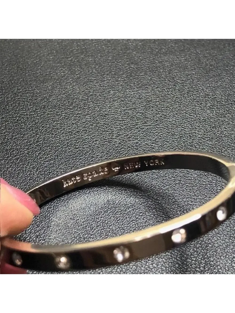 B1976 Kate Spade Hinged Bangle Bracelet Rhinestone Crystal Silver Tone 7" - Picture 2 of 3